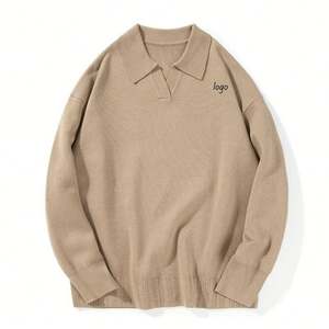 Vente en gros d'automne avec logo personnalisé col rond creux froncé évasé manches longues gaufrage pull tricots col polo pull pour hommes - Product Image 1