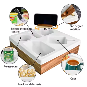 Waterproof Anti-Spill Couch Cup <b>Holder</b> Tray Handy Soft Silicone Acacia Wooden Caddy for Snacks Beverage <b>Remote</b> Bed Organizer - Product Image 2