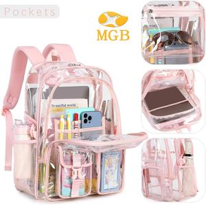 حقيبة ظهر شفافة كبيرة من كلوريد البولي فينيل مبطنة للفتيات ثقيلة وشفافة لحقيبة الكتب المدرسية الوردية مع حقيبة ظهر مغلقة بسحاب - Product Image 1