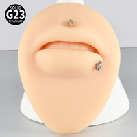 Piercing tendance en alliage de titane G23, motif petit radis mignon, zircon incrusté en forme de goutte, barre plate à filetage interne, pour oreille et lèvre