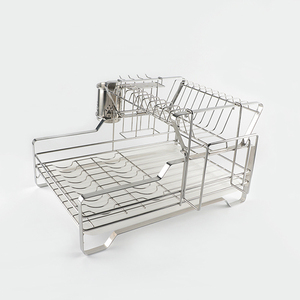 Tirar Nivel 2 capa vajilla de cocina de metal de <span class=keywords><strong>acero</strong></span> <span class=keywords><strong>inoxidable</strong></span> <span class=keywords><strong>colgante</strong></span> de secado de s con cubierta plato escurridor estante - Product Image 4