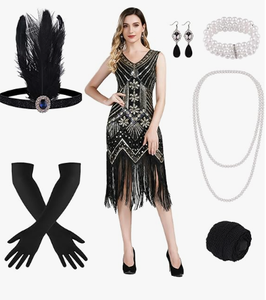 Vestidos Flapper de los años 1920 para mujer, vestido de lentejuelas con flecos <span class=keywords><strong>Gran</strong></span> Gatsby para mujer con accesorios de los años 20, disfraces rugientes de los años 20 - Product Image 4