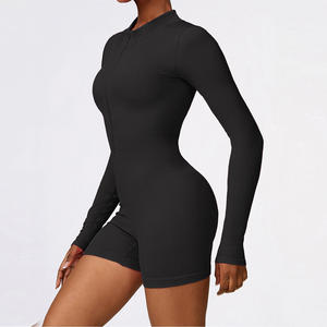 Pagliaccetti da Yoga a maniche lunghe senza cuciture da <span class=keywords><strong>donna</strong></span> allenamento di un pezzo <span class=keywords><strong>tuta</strong></span> <span class=keywords><strong>aderente</strong></span> con Zip corta tute da Jogging sportive - Product Image 6