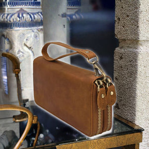 Cartera de Mano de Cuero Genuino para Hombre, con Bloqueo RFID, Diseño Geométrico, Forro de Algodón de Lujo Vintage, Doble Cremallera, Larga - Product Image 3