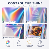 Emballage de qualité alimentaire personnalisé Bonbons Noix Sac en plastique PE biodégradable Sac support en papier d'aluminium Sac en mylar holographique avec fenêtre