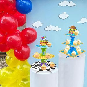 DAMAI Soporte de Cartón de 3 Niveles para Cupcakes con Diseño de Dibujos Animados, 2 Sets, Torre de Postres para Decoraciones de Cumpleaños con Temática de Juguetes - Product Image 2