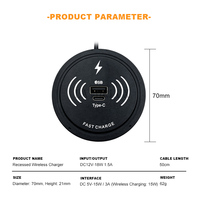 Chargeur sans fil rapide intégré 15W, design rond encastré avec port USB-A Type-C pour le bureau, la table de chevet, le mobilier