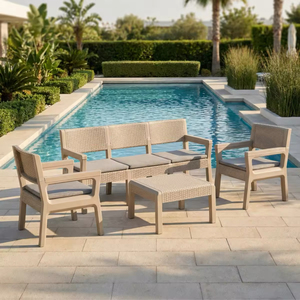 Juego de Muebles de Jardín de Mimbre Moderno de 4 Piezas, Resistente y de Alta Calidad, con Cojines Gruesos para Uso en Patio o Jardín - Product Image 6