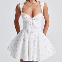 Robe Courte Évasée Vintage Blanche Florale Personnalisable Style Corset Coquette pour Femme – Idéale Été
