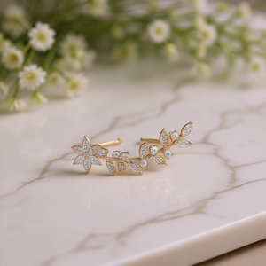 Boucles d'oreilles manchette fleur or rose avec cristaux de strass taille marquise sertis à griffes pour mariage, bijoux romantiques pour femme - Product Image 2