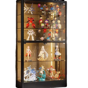 Vitrine en verre avec éclairage LED, étagère de rangement moderne en bois pour figurines, jouets, modèles, poupées - Product Image 1