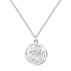 Collana di Tetragrammaton in acciaio inox argento portafortuna e protezione amuleto religioso con perla di diamante con motivo animale collana - Product Image 1