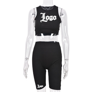Logo personalizzato donna nero abbigliamento sportivo Slim Fit Shorts canotta due pezzi <span class=keywords><strong>tuta</strong></span> sportiva 2 pezzi Set <span class=keywords><strong>tuta</strong></span> corta donna - Product Image 3