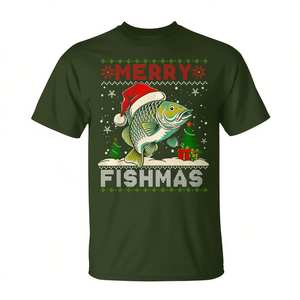 Camiseta navideña de pesca con estampado de pez carpa, estilo Merry Fishmas - Product Image 2