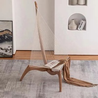 Fauteuil de relaxation sculptural en bois massif de style Mid-Century, avec corde tressée à la main, pour la décoration de la maison et de la villa