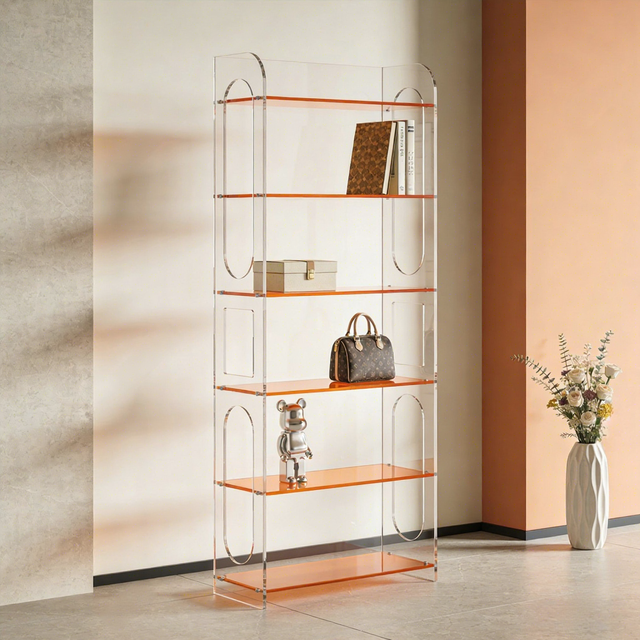 Creative Transparent Rectangular Open Shelves Floor Display & Storage Rack for Living Room with Multi-Layer Design