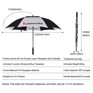 Tùy Chỉnh 30 Inch Tốt Nhất Dài Đôi Tán Mạnh Mẽ Bão In Mang Nhãn Hiệu Mens Windproof Lớn Tán Thêm Mạnh Mẽ Golf Ô - Product Image 2