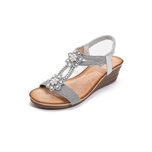 Elegant Open Toe Wedge <b>Sandals</b> With Flower Decoration Low Heel Slip-On Summer Women Shoes Drop Shipping - Product Image 1