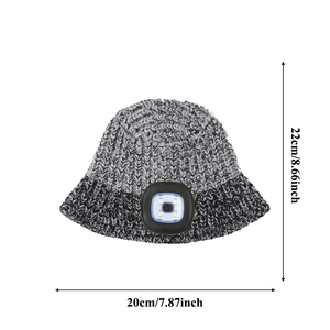 Chapeau de seau de pêcheur en tricot épais avec <span class=keywords><strong>lampe</strong></span> de poche LED intégrée en usine chaud fil épais bonnet d'extérieur pour l'hiver - Product Image 2