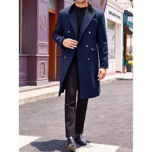 2025 <b>Men's</b> Slim Fit Winter Coat Notch Lapel <b>Double</b> <b>Breasted</b> Casual Pea Coat with Printed Decoration Warm Long <b>Overcoat</b> - Product Image 1