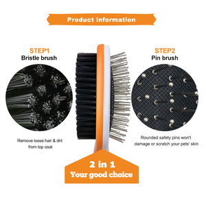 कुत्तों के लिए थोक डबल पक्षीय रबर पिन और ब्रिस्टल बालों का ब्रश कंघी - Product Image 2