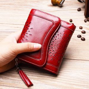Portefeuille court vintage pour femme en cuir huilé, porte-monnaie zippé, porte-cartes, accessoire transfrontalier très vendu - Product Image 4
