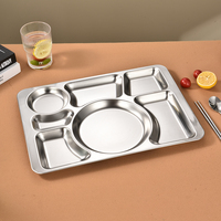 Plateau de service rectangulaire en acier inoxydable avec sept compartiments pour la rentrée scolaire, assiette divisée et boîte à lunch