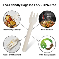 Ensemble de couverts en bagasse de canne à sucre jetables, compostables et biodégradables (fourchette, cuillère, couteau) pour la restauration et le service en restaurant