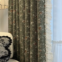 Nouveaux rideaux occultants en chenille polyester à motif floral vert, style vintage américain rétro français du milieu du siècle, lavables en machine pour