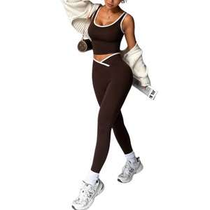Conjunto Deportivo de Yoga de 2 Piezas para Mujer, Top Deportivo sin Mangas con Parches, Leggings Moldeadores de Cintura Alta, Traje de Yoga Deportivo - Product Image 5