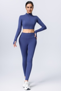 Ensemble 2 pièces veste de sport et pantalon long assorti, col roulé, manches longues, taille élastique, séchage rapide, sans couture - Product Image 2