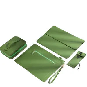 Fac Wholesale Customizable Green Document Leather Bag Briefcase Style with Custom Size and Logo Printing