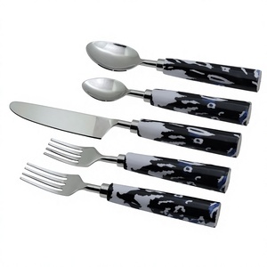 Juego de Cubiertos de Metal con Logotipo Personalizado, Juego de Cubiertos de Acero Inoxidable con Mango de Resina, Vajilla Plateada para Mesa, Accesorios de Cocina - Product Image 1
