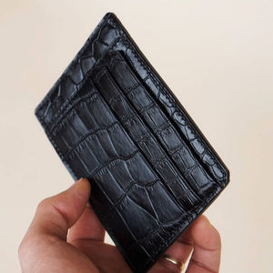 Tarjetero minimalista Delgado personalizado de alta calidad, billetera de cuero genuino para hombre, función de tarjeta de crédito, venta al por mayor, Color negro - Product Image 1