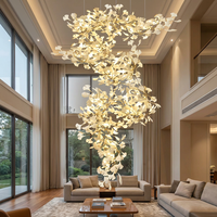 Lustre personnalisé pour hall d'hôtel, décoration en céramique, fleurs, feuilles de ginkgo, grands lustres longs, éclairage de plafond pour escaliers, villa