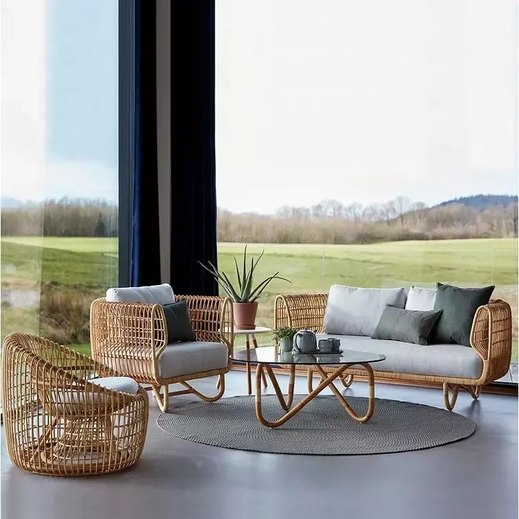 Móveis em rattan para área externa, sala de sol, relaxante, decoração, sala de estar, mesa e cadeiras