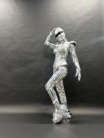 Combinaison miroir cybernétique futuriste, tenue de performance réfléchissante métallique faite à la main pour spectacles de DJ et boîtes de nuit