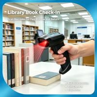 Lecteur de codes-barres pour bibliothèque, lecture rapide des codes 1D, 2D et QR pour le prêt et la remise en main de livres