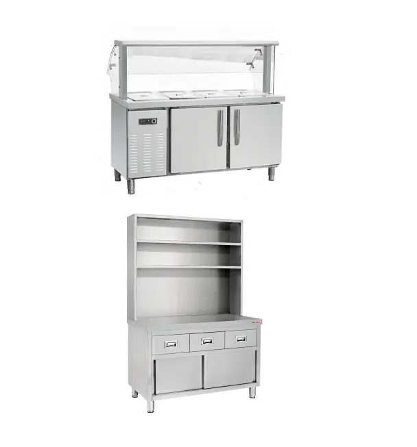 Bar Restaurant Stainless Steel Work Station Metal Table Cabinet Counter with Drawers Commercial Fresh Salad Cooler refrigerator