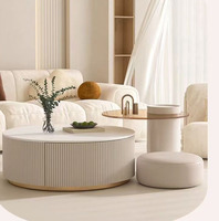 Ensemble élégant de tables basses pour salon avec plateau en pierre frittée et table d'appoint latérale