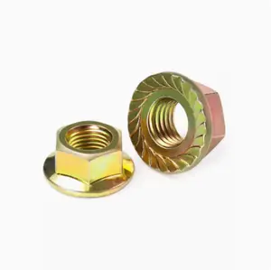 M5 M8 M10 M12 M20 Grade 4.8 8.8 10. 9 12.9 Carbon Steel Yellow Zinc Plated Serrated Hexagon Flange Nut DIN6923 Fastener