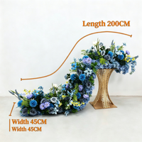 Vente en gros usine de chemin de table floral artificiel personnalisé en roses de soie bleues moelleuses, pour décorations de mariage (allée et table)