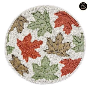 Autumn Leaf Handmade Beaded <b>Placemat</b> <b>Round</b> Decorative Table Mat for Fall Decor Dining Table and Seasonal Styling - Product Image 1