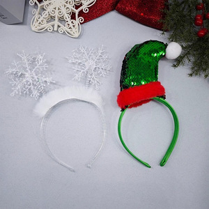 Diadema con Gorro Navideño, Estilo Elfo con Lentejuelas Verdes y Copo de Nieve, Accesorio para el Cabello de Felpa Blanca, Unisex, para Fiestas Navideñas - Product Image 1