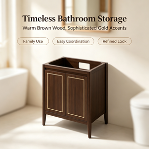 Classic Modern Floor <b>Standing</b> <b>Bathroom</b> Vanity Cabinet Ceramic Basin Vanity <b>Mirror</b> Dark Wood Finish Rectangular Design 32-34 - Product Image 1