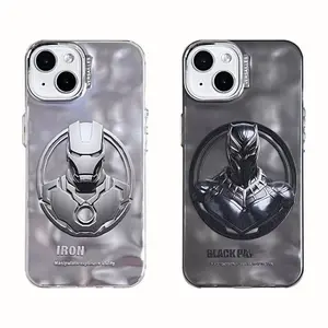 Moda Ironman Blackpanther tasarım elektrolizle su dalgalanma cep telefonu kılıfı iPhone 15 için 14 pro max 13 12 11 kapak
