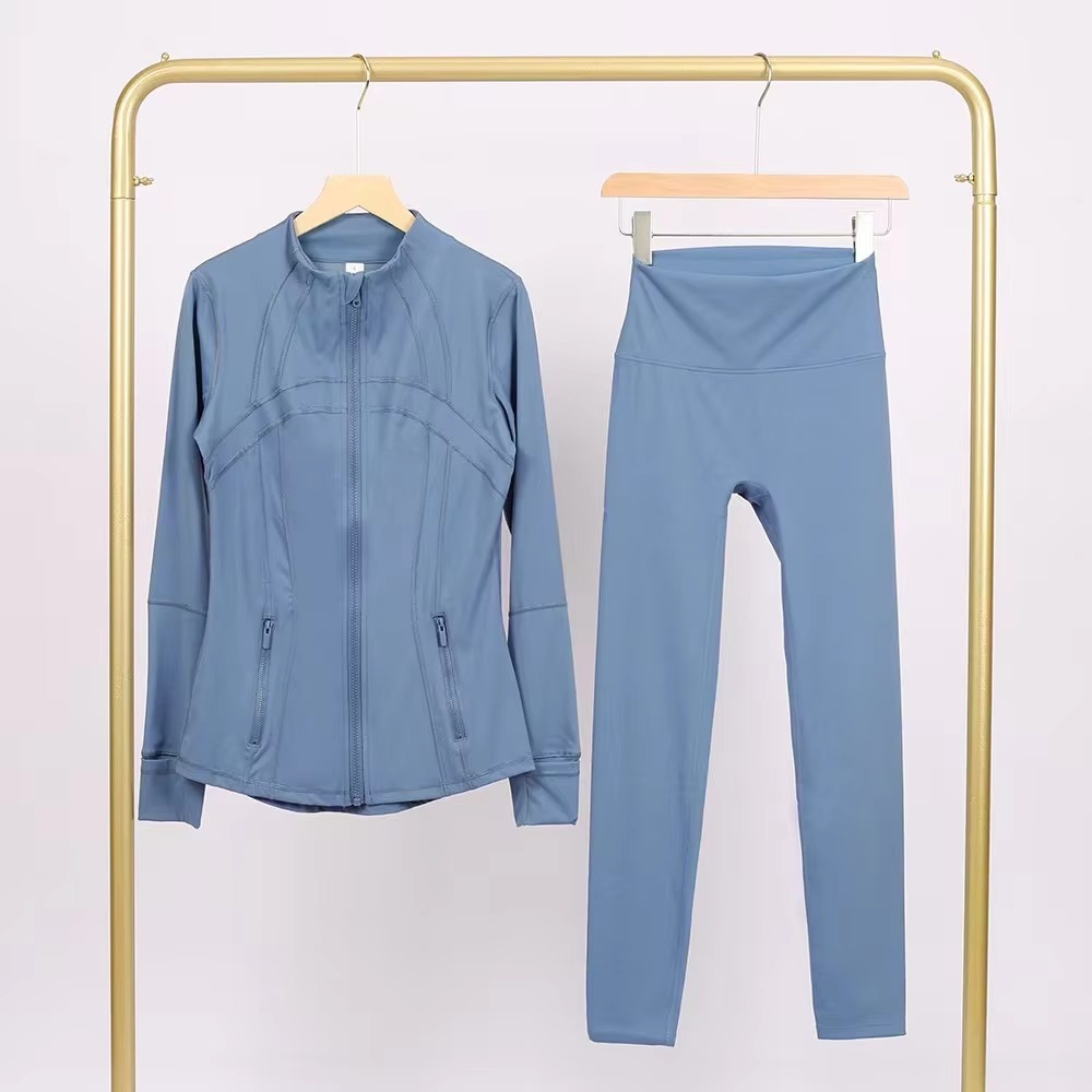 Blazer Crew Neck Printed Nine-inch Pants Set Golden Zipper Regular Fit Coat Stretchable Quick-drying Fitness Yoga Wear Front