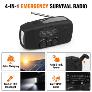 Radio de Emergencia NOAA con Alerta Meteorológica, Onda Corta AM FM, Alarma SOS, Resistente al Agua IPX3, Linterna LED, 4 en 1, Energía Solar, USB, Manivela - Product Image 3