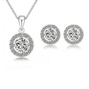 Dubai Bridal Pendant Chain 18K Gold Fashion Wedding Accessories AAA Zircon CZ Necklace Earring Jewelry Sets high quality Gift