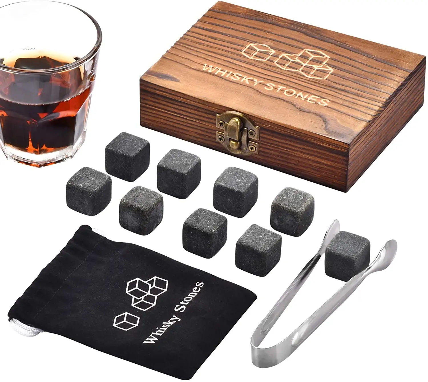 Bar kullanımlık ahşap kutu Bourbon Bullet serin sunar granit soğutma kokteyl kayalar viski taşlar hediye seti buz küpleri erkekler için